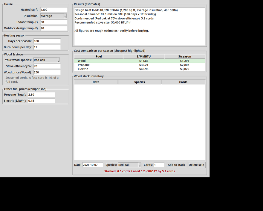 Firewood Heating Calculator screenshot